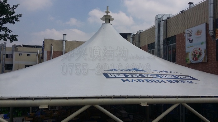 燁興-佛山陽光廣場噴繪景觀膜結(jié)構遮陽棚順利竣工